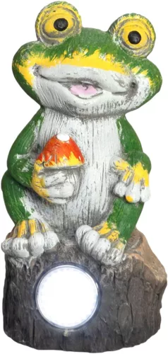 Kerti dekoráció, Strend Pro Garden, béka, 9,5 x 9 x 19 cm, beton, 2 LED, napelemes, vízálló, időjárásálló