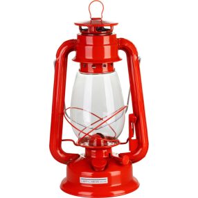   Petróleumlámpa, 30 cm, piros, fém és üveg, retro stílus, kanócos, beltéri és kültéri használatra