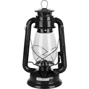   Petróleumlámpa, 30 cm, fekete, fém és üveg, retro stílus, kanócos, beltéri és kültéri használatra