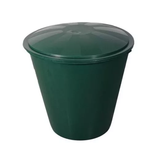 Esővízgyűjtő, ECOTANK, 210 l, zöld, kerek, műanyag, tetővel, csappal