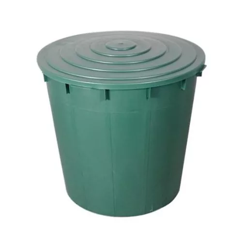 Esővízgyűjtő, ECOTANK, 500 l, zöld, kerek, tetővel, csappal, műanyag