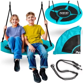   Fészekhinta, Neo-Sport Swingo, fekete/türkiz, átmérő: 105 cm, vízálló, állítható kötélmagasság: 137-179 cm, acél váz, párnázott, Oxford 600D poliészter, teherbírás: 150 kg, kerek