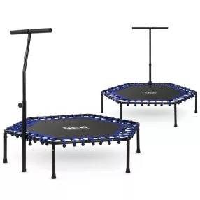   Fitnesz trambulin, Neo-Sport, fekete/kék, átmérő: 127 cm, hatszögletű, magasság: 30 cm, állítható kapaszkodó, acél váz, 6 + 1 láb, 100 kg teherbírás, 42 db gumi