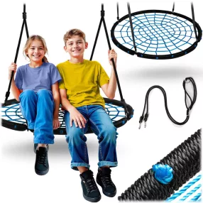   Fészekhinta, Neo-Sport NS-104, fekete/kék, átmérő: 100 cm, vízálló, állítható kötélmagasság: 90-160 cm, acél váz, poliészter pókhálókötél, teherbírás: 150 kg, kerek