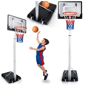   Kosárlabdapalánk, Neo-Sport NS-281, mobil, állítható, 150-260 cm magasság, szabadon álló, kerekekkel, acél váz, PVC palánk 82 x 59 cm, 38 cm gyűrű, 50 l tölthető talp (TE1281)