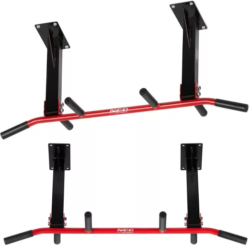 Húzódzkodó rúd, Neo-Sport NS-317, fekete/piros, mennyezeti, acél, csúszásmentes fogantyú, 90 kg teherbírás, 8 db-os rögzítőkészlet (TE131700)