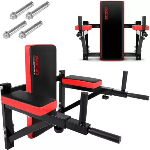 Húzódzkodó rúd, Neo-Sport NS-320, fekete/piros, 61, 5-73 x 69 x 60 cm, állítható távolság, 4 csúszásgátló markolat, megerősített acél, szerelőkészlettel (TE132000)