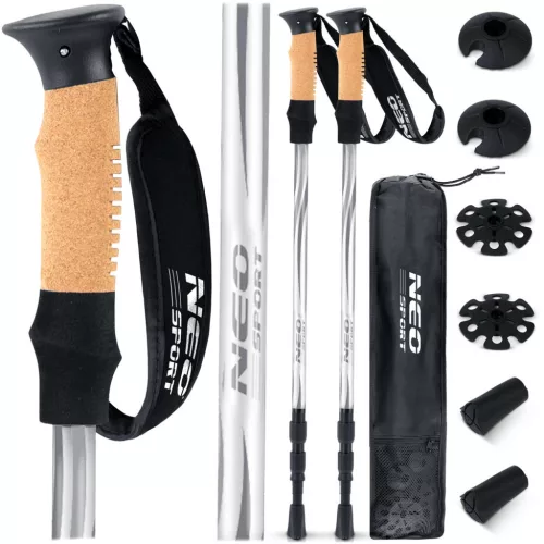 Túrabot, Neo-Sport NS-380, ezüst, alumínium, parafa és műanyag markolat, teleszkópos, 65 / 135 cm, 1 pár (TE138001)