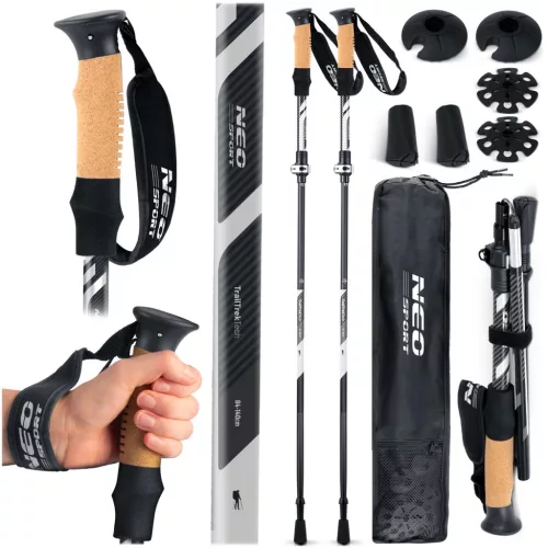 Túrabot, Neo-Sport NS-382, fekete/ezüst, alumínium, parafa és EVA hab markolat, teleszkópos, 85 / 130 cm, 1 pár (TE138200)