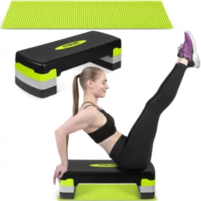  Aerobik lépcső, Neo-Sport, NS-400, zöld, 28 × 68 × 20 cm, 3 szint, csúszásgátlós, vízálló, teherbírás: 200 kg teherbírás, csúszásgátló szőnyeggel (TE140000)