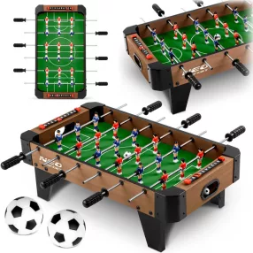   Csocsóasztal, Neo-Sport NS-437, zöld, 69 x 37 x 22 cm, hordozható, 18 játékos, 2 labda, 6 krómozott rúd, csúszásgátló fogantyúk, kézi számláló