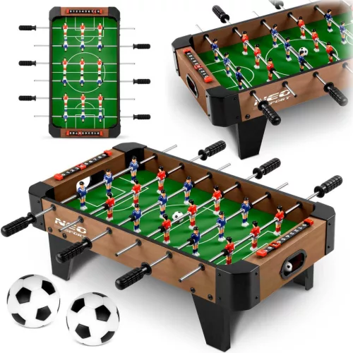 Csocsóasztal, Neo-Sport NS-437, zöld, 69 x 37 x 22 cm, hordozható, 18 játékos, 2 labda, 6 krómozott rúd, csúszásgátló fogantyúk, kézi számláló