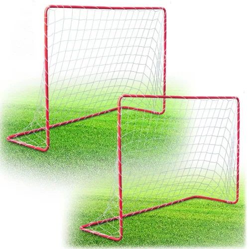 Futballkapu, Neo-Sport NS-450, 183 x 122 x 61 cm, 2 db, piros keret, fehér PE háló, fém váz, időjárásálló, 4 db rögzítő, könnyű kivitel, szerszám nélkül összeszerelhető
