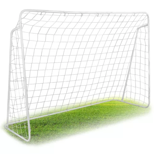 Futballkapu, Neo-Sport, 300 × 200 × 120 cm, fehér keret, fehér PE háló, fém váz, időjárásálló, 6 db rögzítő, könnyű kivitel, szerszám nélkül összeszerelhető