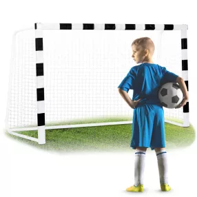   Futballkapu, Neo-Sport NS-464, 180 x 120 x 60 cm, fekete-fehér, fehér PE háló, fém váz, időjárásálló, keretvédő fedéllel, szerszám nélkül összeszerelhető