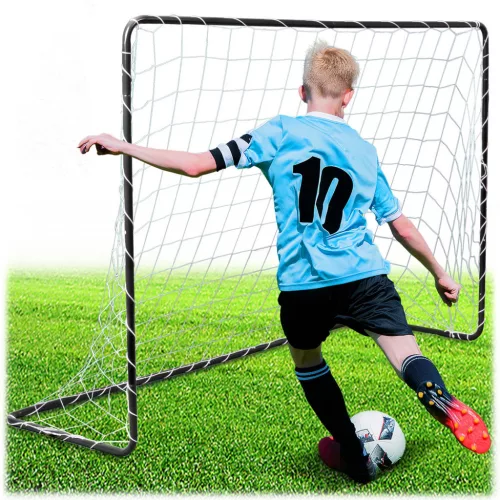 Futballkapu, Neo-Sport NS-492, 183 x 122 x 61 cm, fekete keret, fehér PE háló, fém váz, időjárásálló, 4 db rögzítő, könnyű kivitel, szerszám nélkül szerelhető