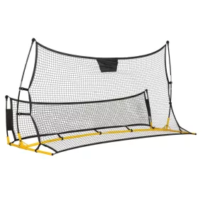   Visszapattanó futball edzőháló, Neo-Sport, 210 x 120 x 35 cm, kétoldalas, 2 az 1-ben, fém váz, fekete PE háló, 4 db rögzítő, beltéri és kültéri