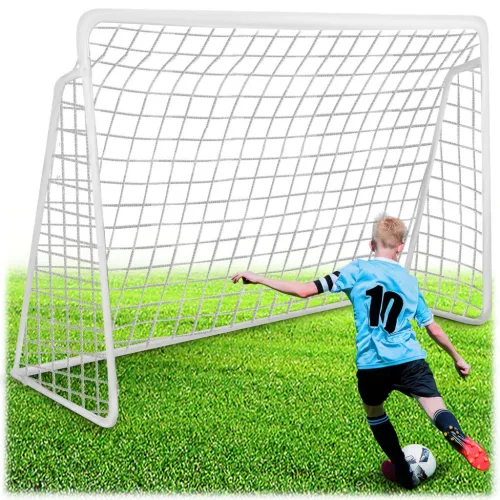 Futballkapu, Neo-Sport NS-496, 300 x 200 x 90 cm, fehér keret, fehér PE háló, fém váz, időjárásálló,  6 db rögzítő, könnyű kivitel, szerszám nélkül szerelhető