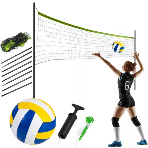 Röplabda és tollaslabda háló és állvány szett, Neo-Sport, 570 x 230 cm, állítható magasságú, fém oszlopok, PE háló, labdával és pumpával, könnyen szerelhető (TE1498)