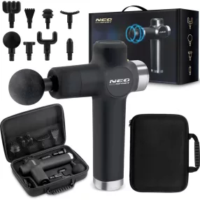   Masszázspisztoly, Neo-Sport NS-501, fekete, akkumulátoros, 8 cserélhető fej, 7 sebességfokozat, USB-C töltés, 2500 mAh, 3200 ütés/perc