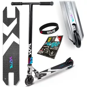   Trükkroller, SOKE XTR, ezüst/fekete, 87 cm, 11 cm 88A alumínium magos kerekek, ABEC-9 csapágy, T kormány, HIC kompresszió, Hybrid Steel fék, tripla króm bilincs, maximum 100 kg