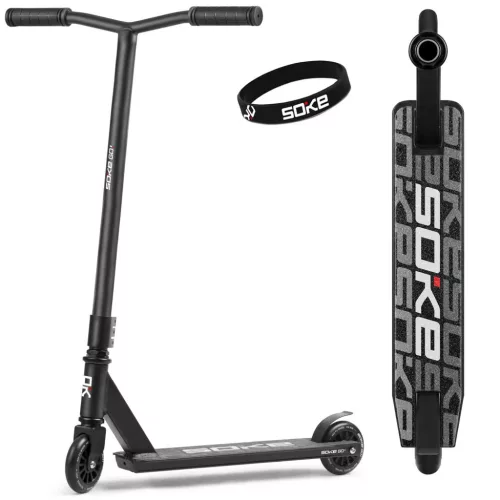 Kaszkadőr roller, SOKE GO!, fekete, 83 cm, 10 cm 88A PU kerekek, ABEC-9 csapágy, Y kormány, Flex Fender fék, tripla alumínium bilincs