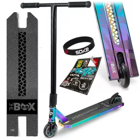   Trükkroller, SOKE BOX, színes, 92 cm, 11 cm 88A alumínium magos kerekek, ABEC-9 csapágy, T kormány, SCS kompresszió, Flex Fender fék, négy csavaros 4NEROClamp bilincs, maximum 100 kg