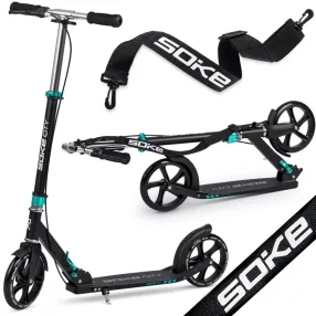   Klasszikus roller, SOKE City, türkiz, összecsukható, 20 cm 88A PU kerekek, ABEC-9 csapágy, kézi és lábfék, állítható magasság, maximum 100 kg