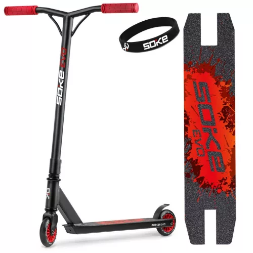 Klasszikus roller, SOKE EVO, piros, 83 cm, 10 cm 88A PU kerekek, ABEC-9 csapágy, HIC kompresszió, integrált kormánycsapágy, Y kormány, max. 100 kg