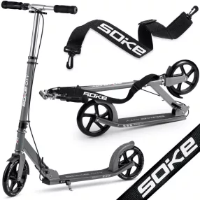   Klasszikus roller, SOKE City, szürke, összecsukható, 20 cm 88A PU kerekek, ABEC-9 csapágy, kézi és lábfék, állítható magasság, maximum 100 kg