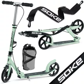   Klasszikus roller, SOKE City, zöld, összecsukható, 20 cm 88A PU kerekek, ABEC-9 csapágy, kézi és lábfék, állítható magasság, maximum 100 kg