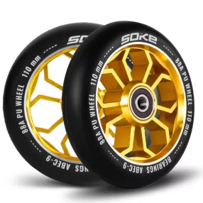   Roller kerék szett, SOKE, 11 cm, arany, 2 db, ABEC-9 csapágy, 88A keménység, alumínium + PU, 0,8 cm tengely