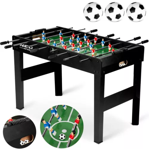 Csocsóasztal, Neo-Sport NS-805, zöld/fekete, 115 x 60 x 78 cm, állítható lábak, 22 játékos, 3 labda, 8 krómozott rúd, csúszásgátló fogantyúk, kézi számláló