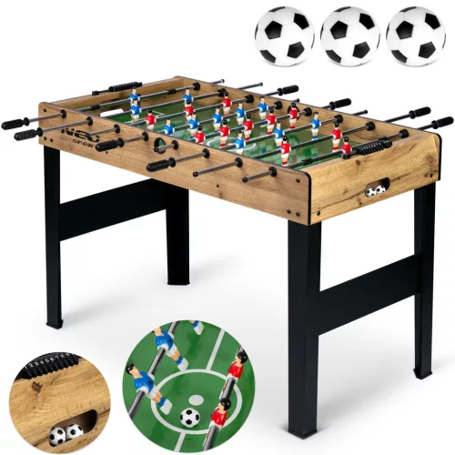 Csocsóasztal, Neo-Sport NS-805, zöld/fa, 115 x 60 x 78 cm, állítható lábak, 22 játékos, 3 labda, 8 krómozott rúd, csúszásgátló fogantyúk, kézi számláló