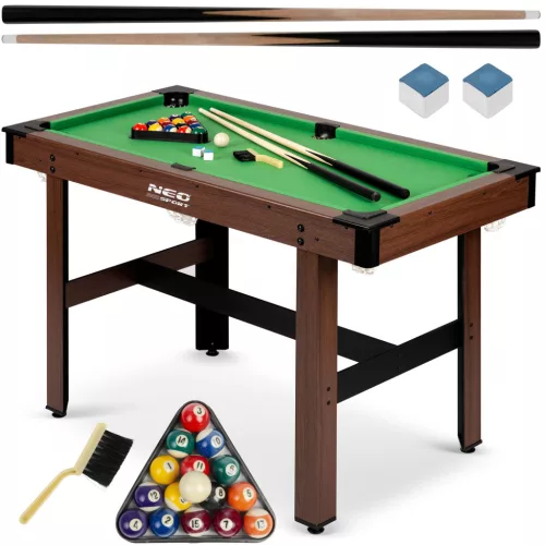 Biliárdasztal, Neo-Sport NS-807, zöld, 122 x 61 x 76 cm, állítható lábak, 16 db golyó, 2 dákó 92 cm, 1 háromszög, 2 kréta