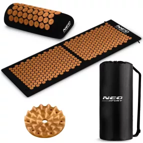  Akupresszúrás szőnyeg, Neo-Sport NS-901, fekete/arany, 125 x 46 x 2,5 cm, párnával, hordtáskával, levehető pamut huzat, 378 + 51 db tüskés rozetta