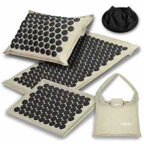   Akupresszúrás szőnyeg, Neo-Sport NS-902, szürke-fekete, 3 részes készlet, 70 × 44 × 3,0 cm + 30,5 × 44 × 3 cm, párnával, hordtáskával, levehető huzat, 316 db korong