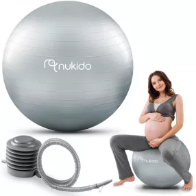   Fitnesz labda, Nukido NS-951, szürke, 65 cm, pukkanásgátló rendszer, csúszásmentes felület, PVC, pumpával, kismamáknak, teherbírás: 200 kg (TE195103)