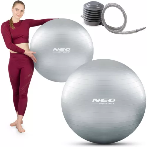 Fitnesz labda, Neo-Sport NS-952, ezüst, 75 cm, pukkanásgátló rendszer, csúszásmentes felület, PVC, pumpával (TE195200)