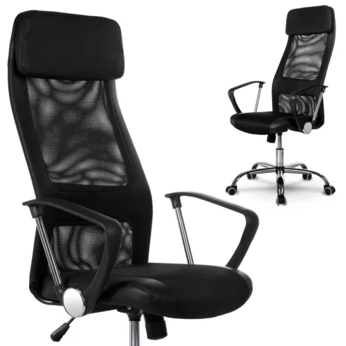 Irodai szék, Sofotel Rio, fekete, 116-125,5 cm, 42,5-53 cm ülésmagasság, mikrohálós háttámla, állítható, hintamechanika, gázliftes magasságállítás, gumírozott kerekek