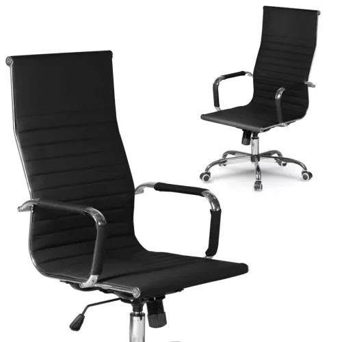 Irodai szék, Sofotel Tokio, fekete, ergonomikus magas háttámla, hintamechanika, állítható magasság, krómozott talp és karfák, műbőr kárpit