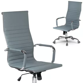   Irodai szék, Sofotel Tokio, szürke, ergonomikus magas háttámla, hintamechanika, állítható magasság, krómozott talp és karfák, műbőr kárpit