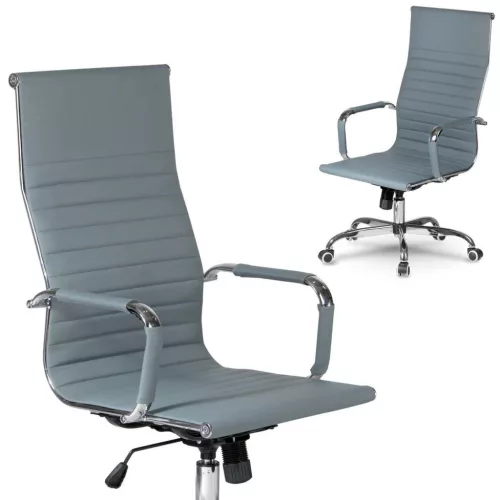 Irodai szék, Sofotel Tokio, szürke, ergonomikus magas háttámla, hintamechanika, állítható magasság, krómozott talp és karfák, műbőr kárpit