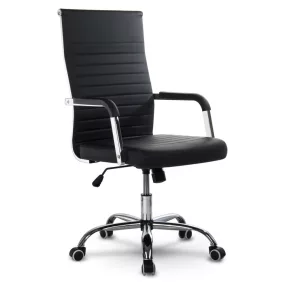   Irodai szék, Sofotel Boston, fekete, műbőr kárpit, krómozott karfák és csillagtalp, Tilt hintamechanika, gumírozott kerekek, ergonomikus háttámla