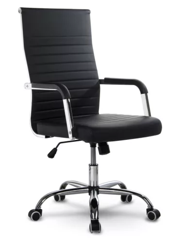 Irodai szék, Sofotel Boston, fekete, műbőr kárpit, krómozott karfák és csillagtalp, Tilt hintamechanika, gumírozott kerekek, ergonomikus háttámla