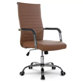   Irodai szék, Sofotel Boston, barna, műbőr kárpit, krómozott karfák és csillagtalp, Tilt hintamechanika, gumírozott kerekek, ergonomikus háttámla