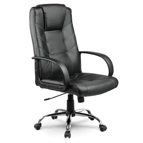 Irodai szék, Sofotel EG-221, fekete, 45-55 cm ülésmagasság, 106–116 cm, műbőr kárpit, Tilt hintamechanika, krómozott talp, gumírozott kerekek