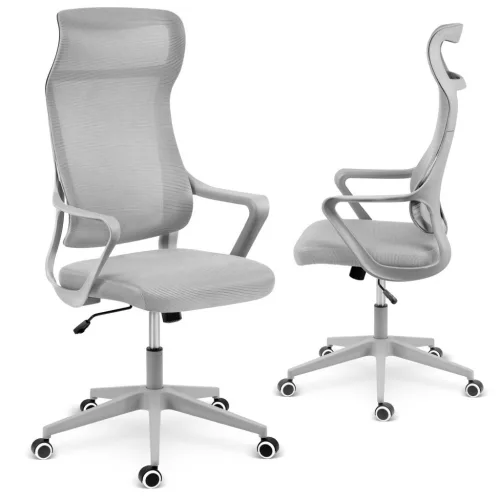 Irodai szék, Sofotel Labi, szürke, 132,5-142,5 cm, mikrohálós háttámla, deréktámasz, hintamechanika, gázliftes magasságállítás, gumírozott kerekek, 120 kg teherbírás