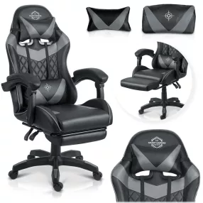   Gamer szék, Sofotel Draknor II, fekete-szürke, 36–46 cm ülésmagasság, lábtartós, dönthető, derék- és fejpárnával, 150 kg teherbírás