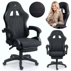   Gamer szék, Sofotel Lokar, fekete, 36-46 cm ülésmagasság, gumírozott kerekek, lábtartós, dönthető, 120 kg teherbírás